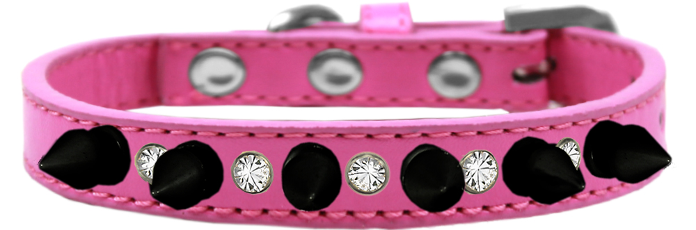 Crystal and Black Spikes Dog Collar Bright Pink Size 10