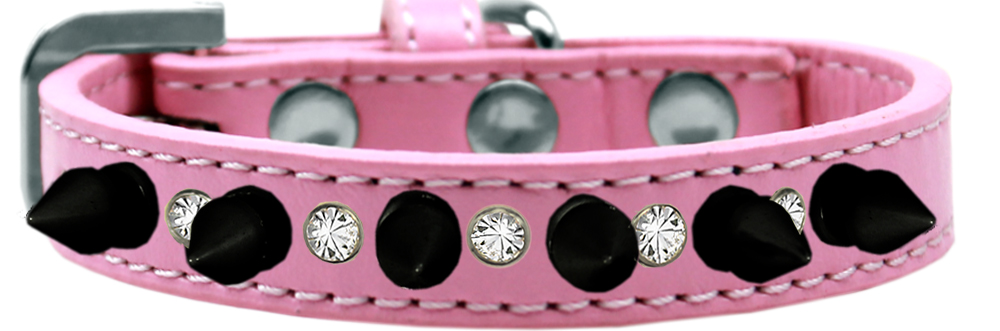 Crystal and Black Spikes Dog Collar Light Pink Size 10