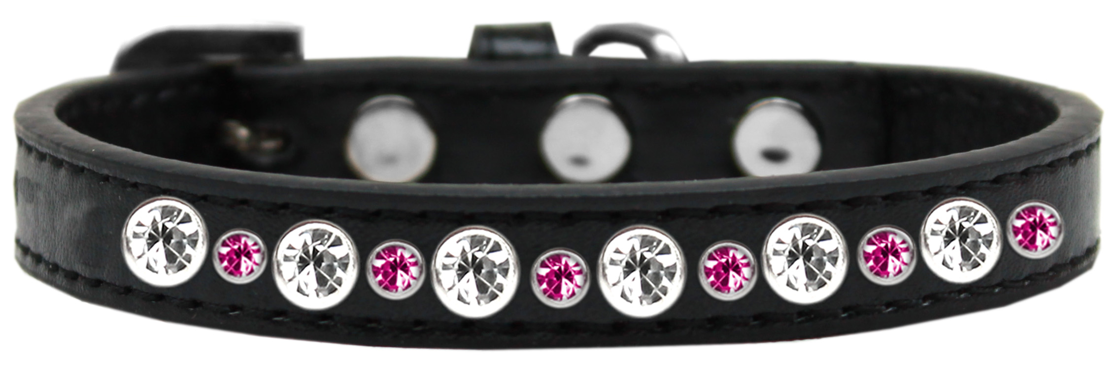 Posh Jeweled Dog Collar Black with Bright Pink Size 10