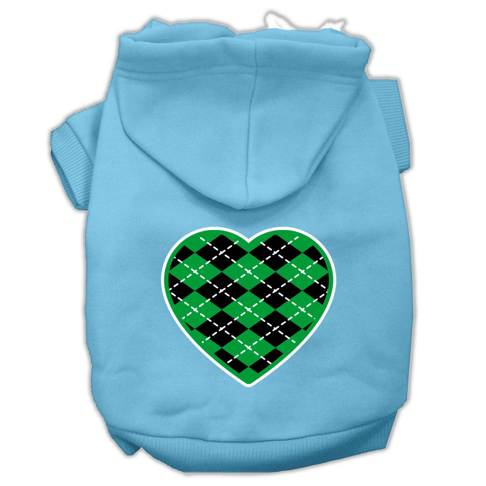 Argyle Heart Green Screen Print Pet Hoodies Baby Blue Size Lg